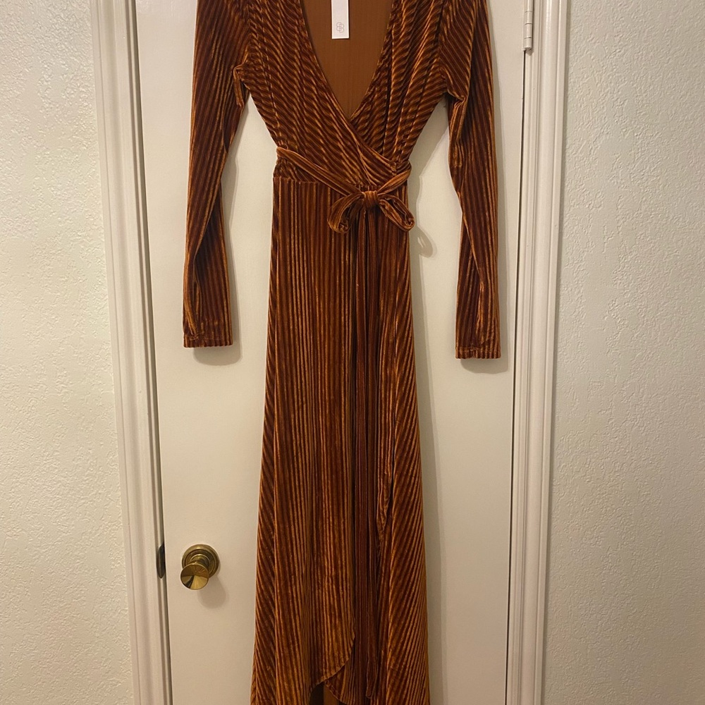 Baltic Born Rust Velvet Long Sleeve Dress